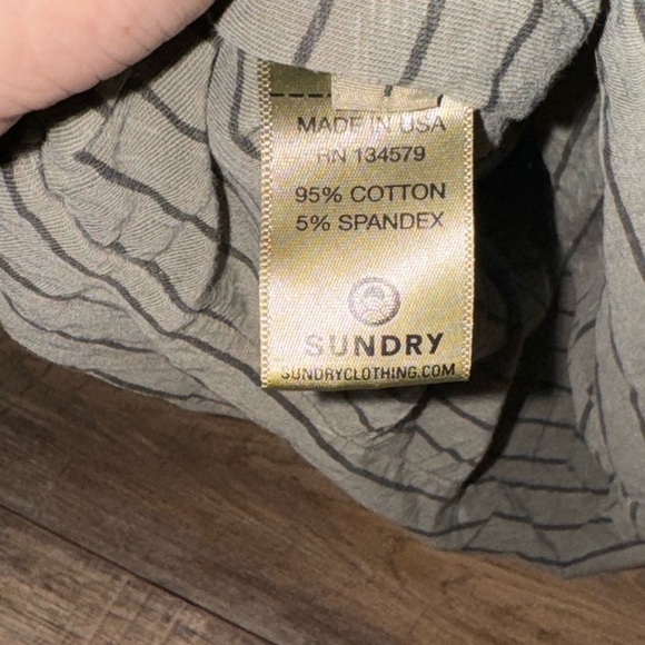 SUNDRY Olive Green Striped Scoop Neck Fitted Ruched Mini Dress Size Small - Picture 4 of 6